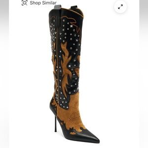 Black and Tan Embellished Stiletto Cowboy boot
